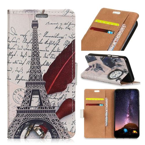 Etui en PU impression de motifs avec support tour eiffel et plume d'oie pour votre Huawei P30 Lite