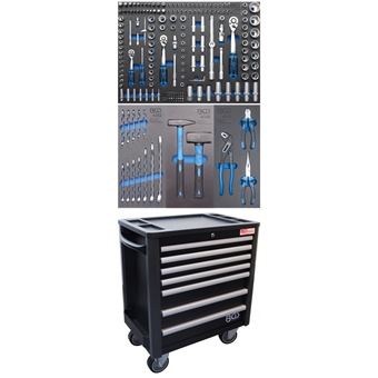 Servante D'atelier Professionnelle Avec Outils En Chrome Vanadium 7 Tiroirs 243 Pièces Bleu