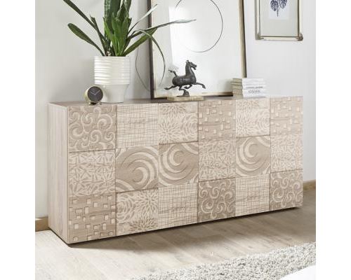 Buffet 180 cm chêne clair contemporain ELMA 3, 3 portes - L 181 x P 42 x H 84 cm