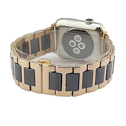Bracelet en métal en acier inoxydable en céramique or / noir pour votre Apple Watch 3/2/1 42mm