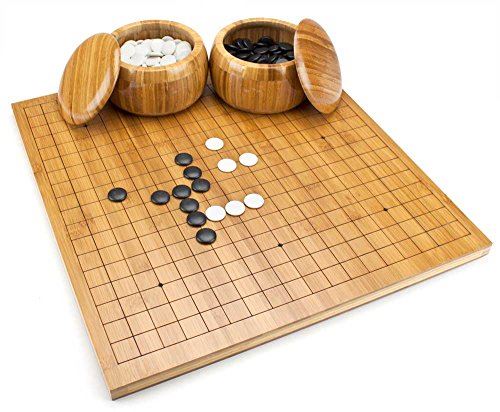 Brybelly Go Set avec plateau en bambou réversible Go (19x19 13x13), bols, pierres en bakélite, 2 joueurs - jeu de plateau de stratégie chinois classique