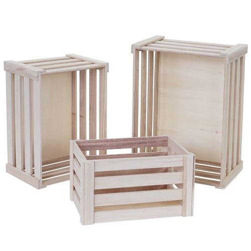Set de 3 paniers en bois MENDLER HWC-C56 couleur naturelle, shabby