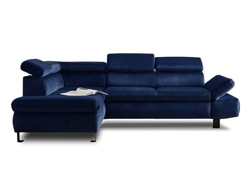 Canap&eacute; d'angle gauche convertible 5 places Velours Bleu nuit
