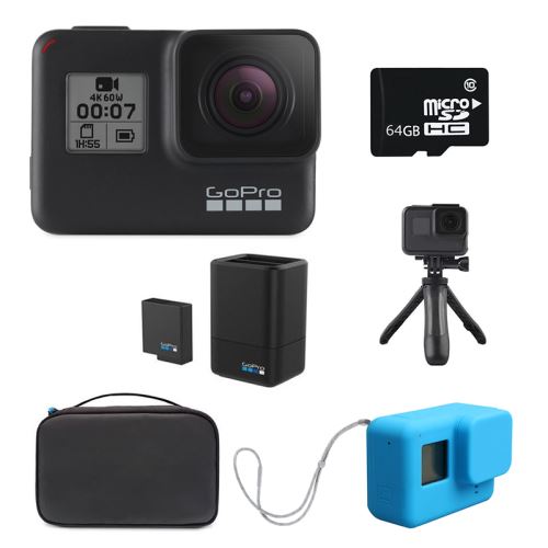 GoPro HERO 7 noir (standard) + kit de voyage combo [bundle 6]