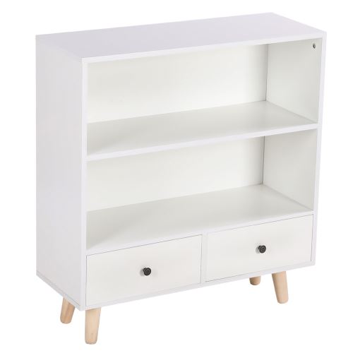 2 Niveaux Armoire de Rangement avec 2 Tiroir Meuble TV /Table basse / Etagère à livres - blanc 80*30*90cm