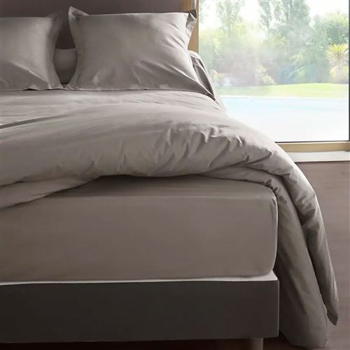 Drap housse percale M&eacute;line 2 LABELISSIM - Gris Cendre - 180 x 200 cm
