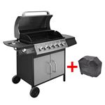vidaXL Gasbarbecue 6+1 kookzone zwart en zilver 41907