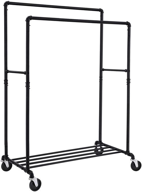 Double portant à vêtements mobile charge 110 kg métal noir