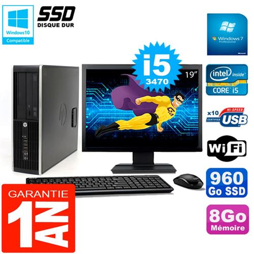Pc hp compaq 8300 sff ecran 19' core i5-3470 ram 8go disque 960 go ssd wifi w7
