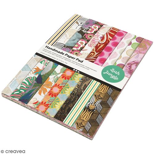Bloc de papier en relief et fait main - A4 - Jungle luxuriante - 20 pcs