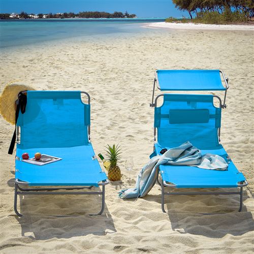 SoBuy Longues Bains de Soleil Pliables et réglables Lot de 2 Chaises, OGS35-Bx2 - vue 1