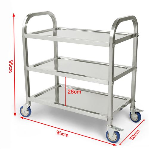 Chariot de Service Desserte à Roulettes - 3 plateaux inox 95*50*95cm