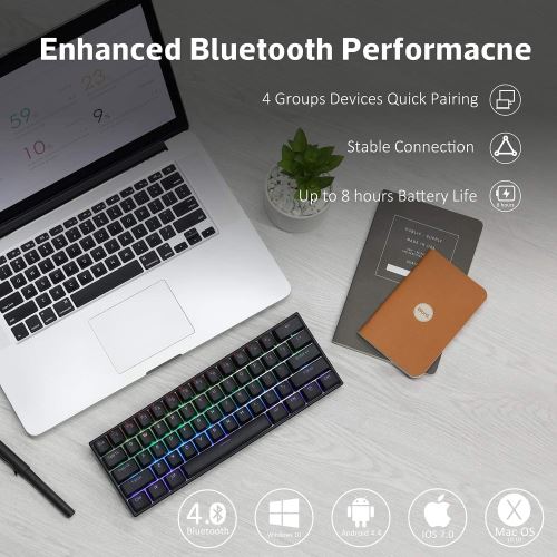 Clavier de jeu mécanique sans fil 60 %, clavier rétroéclairé bleu  ultra-compact Bluetooth 4.0 Tepy C filaire/sans fil bleu 