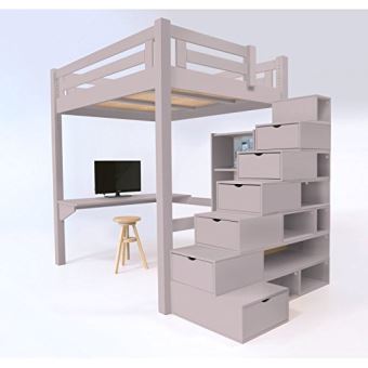 Abc Meubles Lit Mezzanine Alpage Bois Escalier Cube Hauteur