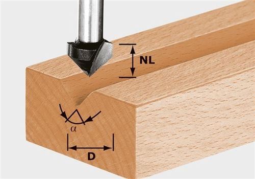 Fraise à Rainurer En V Hw avec Queue De 8Mm Festool Hw S8 D14/7/90° - 490999