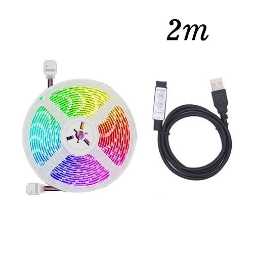 Bande lumineuse LED avec lumière multicolore USB 5050 RGB flexible 2M（Contrôleur 3 touches） Blanc K65
