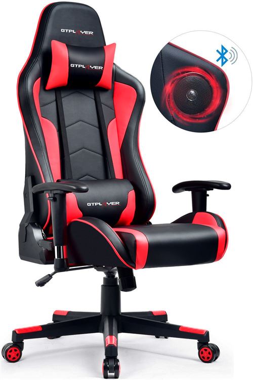 Gtplayer Chaise Gaming De Bureau Fauteuil De Bureau Chaise Gamer Music Avec Haut Parleur Bluetooth Design Ergonomique Rouge Achat Prix Fnac