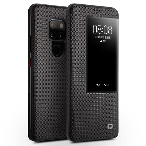 Etui en cuir véritable fenêtre de vue grille noir pour votre Huawei Mate 20