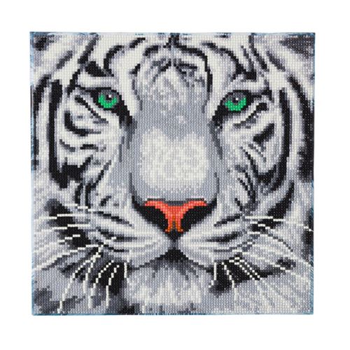 Tableau broderie diamant - Tigre des neiges 30 x 30 cm - Crystal Art