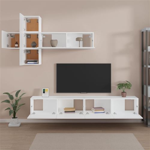 Vidaxl Blanc Ensemble De Meubles Tv 7 Pcs Bois D'ingénierie - Image 2