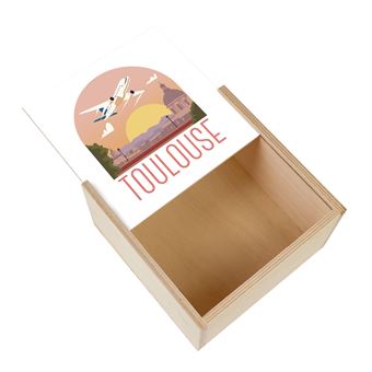 Boîte à Thé En Bois Naturel Avec Décor Montagne Et Couvercle En Verre