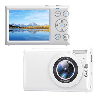 LINFE Appareil photo numérique 64MP UHD 4K pour vlogging avec zoom 18X, autofocus, fonction MP3, effets de filtre Appareil photo numérique - Blanc - 1