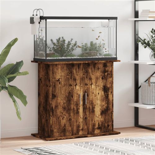 vidaXL Support pour Aquarium, Armoire pour Aquarium avec 4 Compartiments, Meuble de Base pour Aquarium avec Rangement Intérieur, Chêne Fumé Bois d'Ingénierie