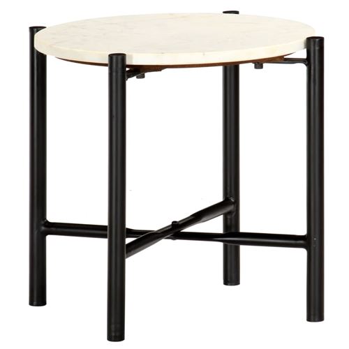 vidaXL Table basse Blanc 40x40x40 cm Pierre véritable texture marbre