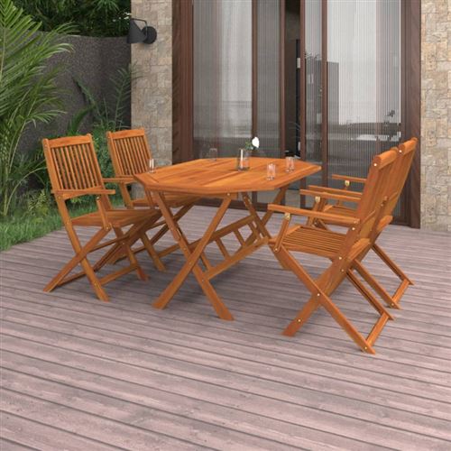 Non Communiqué Marron Ensemble À Manger De Jardin 5 Pcs Bois D Acacia Solide