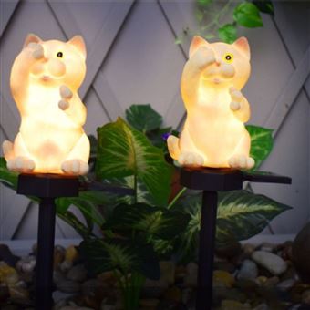 Statue de Chat Decoration Jardin Exterieur avec Lampe Solaire
