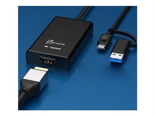 j5create JVA11 - Adaptateur de capture vidéo - USB 3.2 Gen 1, USB-C 3.2 Gen 1 - noir