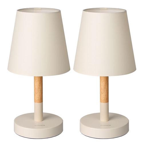 Tomons Lampe De Chevet En Bois Une Paire, Lampe De Table Abat-Jour En Tissu, Lampe Led Pour Chambre, Salon, Dortoir, Studio, Café - Beige