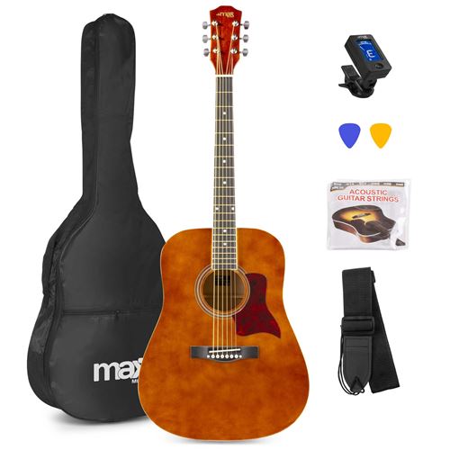 Max SoloJam - Guitare acoustique adulte débutant - Bois naturel foncé, cordes en acier, accordeur digital, sac de transport…