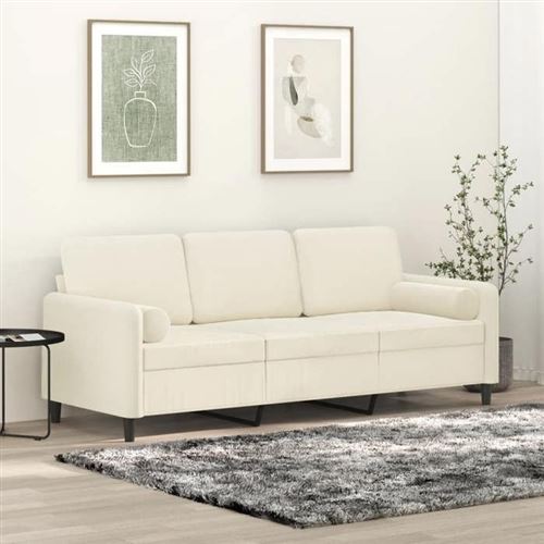 Non Communiqué Blanc Vidaxl Canapé 3 Places Avec Oreillers Décoratifs Crème 180 Cm Velours, Canapé, Canapé De Salon, Canapé 3 Places En Velours, 3200899