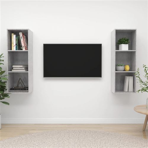 vidaXL Meubles TV muraux 2 pcs Gris béton Aggloméré