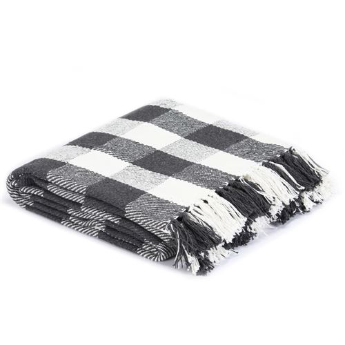 vidaXL Couverture Coton Carreaux 160 x 210 cm Anthracite