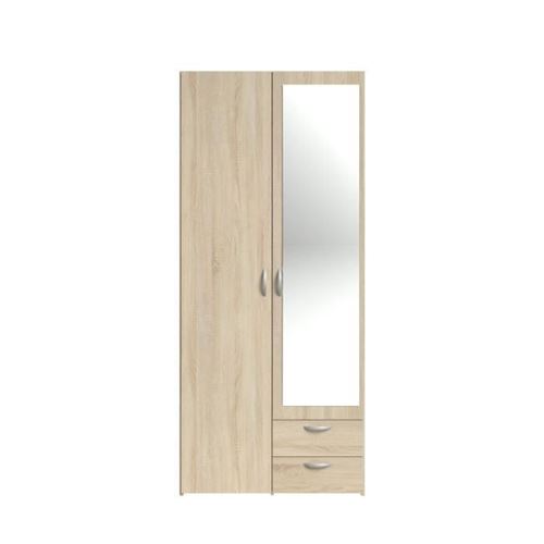 PARISOT Armoire 2 portes miroir décor chene - L 81 x P 51 x H 185 cm - VARIA