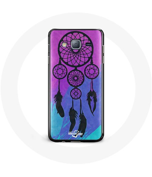 Coque pour Samsung Galaxy j3 2016 Attrape Rêve Noir Fond Bleu et Violet Maniacase