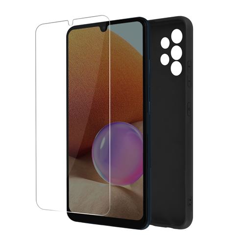 Avizar Coque pour Samsung Galaxy A32 Souple Noir et Verre Trempé 9H Avizar Transparent