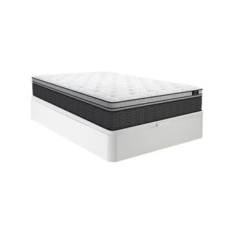 Ensemble 140 x 190 cm sommier coffre blanc matelas ressorts ensachés et surmatelas intégré ép