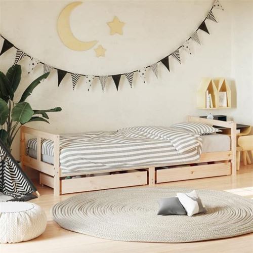 vidaXL Cadre de Lit pour Enfants avec Tiroirs, Lit Simple avec Tête de Lit et Pied de Lit, Meuble de Chambre, Scandinave, 834405