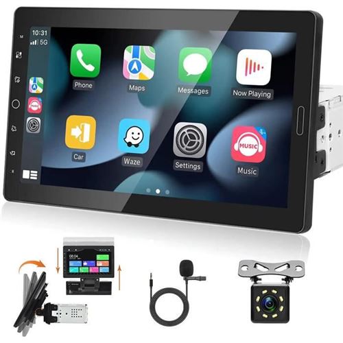 Podofo Autoradio Carplay 1 Din Bluetooth Auto Radio 10,1 Pouces Écran Tactile Réglable, Android Auto, Radio FM, Lien Miroir pour And