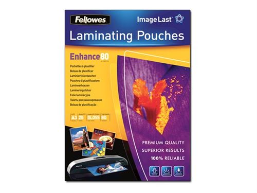 Fellowes ImageLast - 80 microns - pack de 25 - transparent brillant - brillant - A3 (297 x 420 mm) pochettes plastifiées