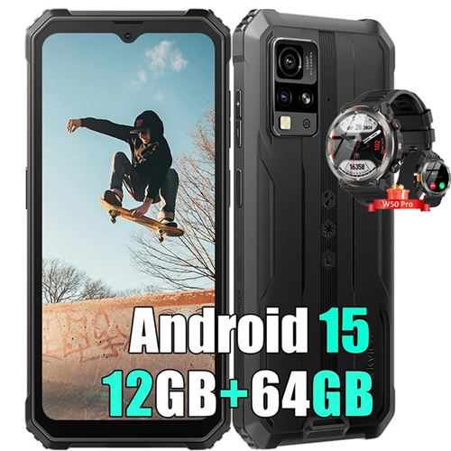 Blackview BV4800 SE Téléphone Portable Incassable,Android 15 Smartphone 12Go+64Go 6.56 Dual SIM 4G Noir avec Blackview W50 Pro