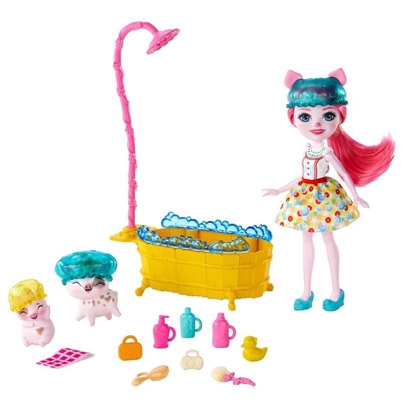 Coffret Enchantimals - Petya Truie Et Cuisine - Mini-Poupée 15 Cm + Figurines Cochons Et Accessoires