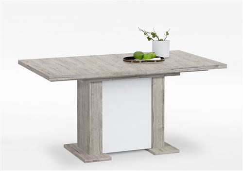 Table à manger coloris chêne sable / blanc - 160 / 230 x 76 x 90 cm -PEGANE-