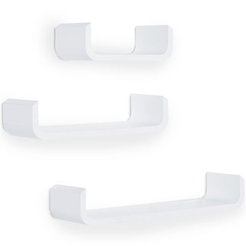 Lot de 3 étagères murales flottantes design contemporain courbé kit fixation inclus MDF blanc