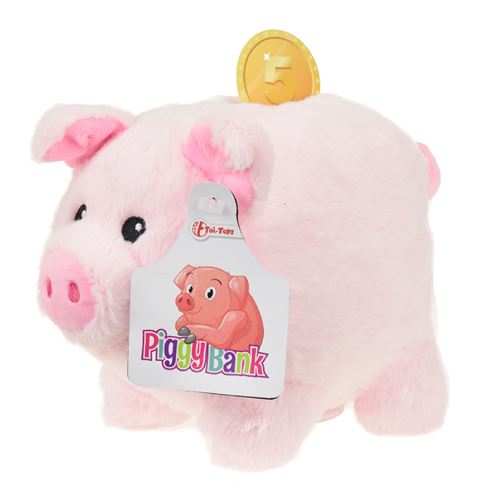 Toi-Toys tirelire en peluche rose 19 cm