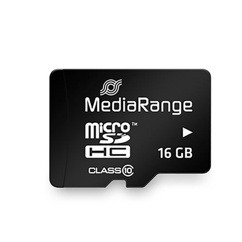 MediaRange - Carte mémoire flash (adaptateur microSDHC - SD inclus(e)) - 16 Go - Class 10 - micro SDHC - noir