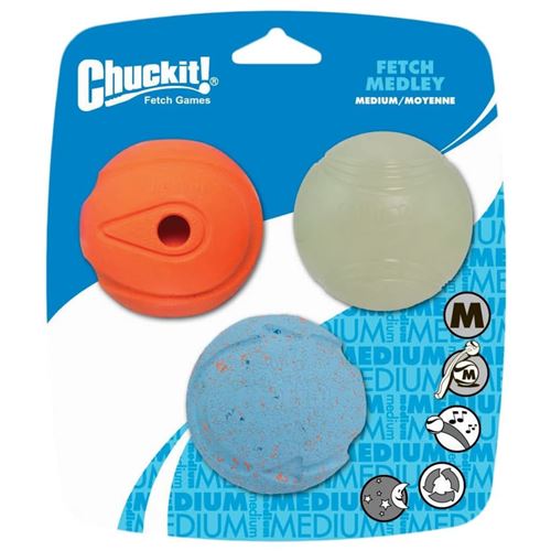 Meilleurs prix pour Chuckit Balle pour Chien Fetch Medley M pack de 3